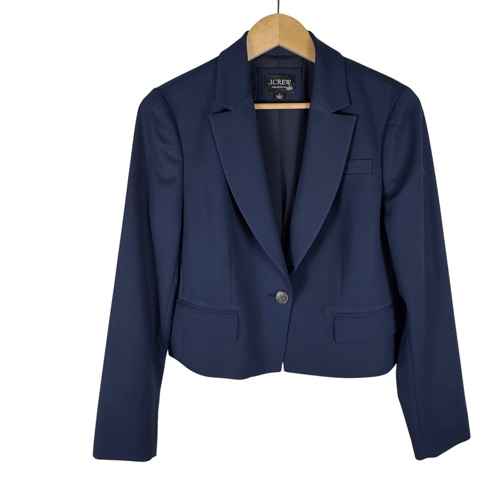 J.Crew Collection Cropped Blazer Jacket Womens 6 Navy Blue Single Button